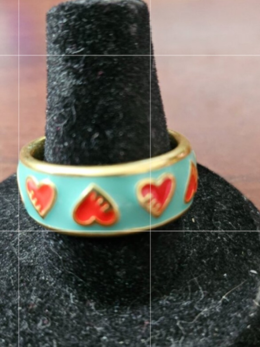 Coach Poppy Ring Gold Tone Enamel Turquoise and Red LIKE NEW - Picture 12 of 16